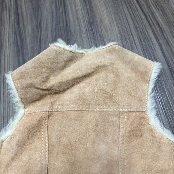 Vintage Kids Genuine Leather Sherpa Lined Suede Vest Beige Small 4/5 See Measure - Picture 4 of 11